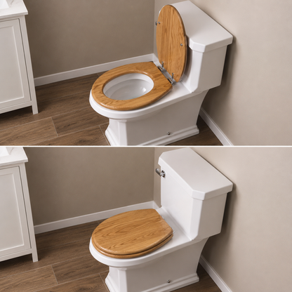 Jones Stephens C2B1E17CH Solid Oak Elongated Toilet Seat – Natural Oak Piano Finish