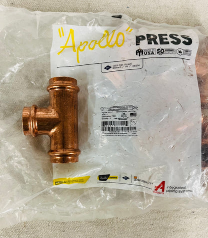 Apollo Press Copper Tee Fitting – 1" x 1" x 3/4" (A10077741)
