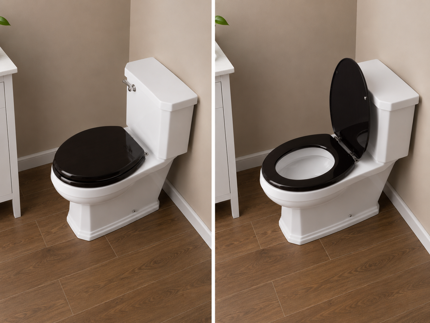 Jones Stephens C2B1E19BN Walnut Wood Elongated Toilet Seat with Piano Finish & Brushed Nickel Hinges