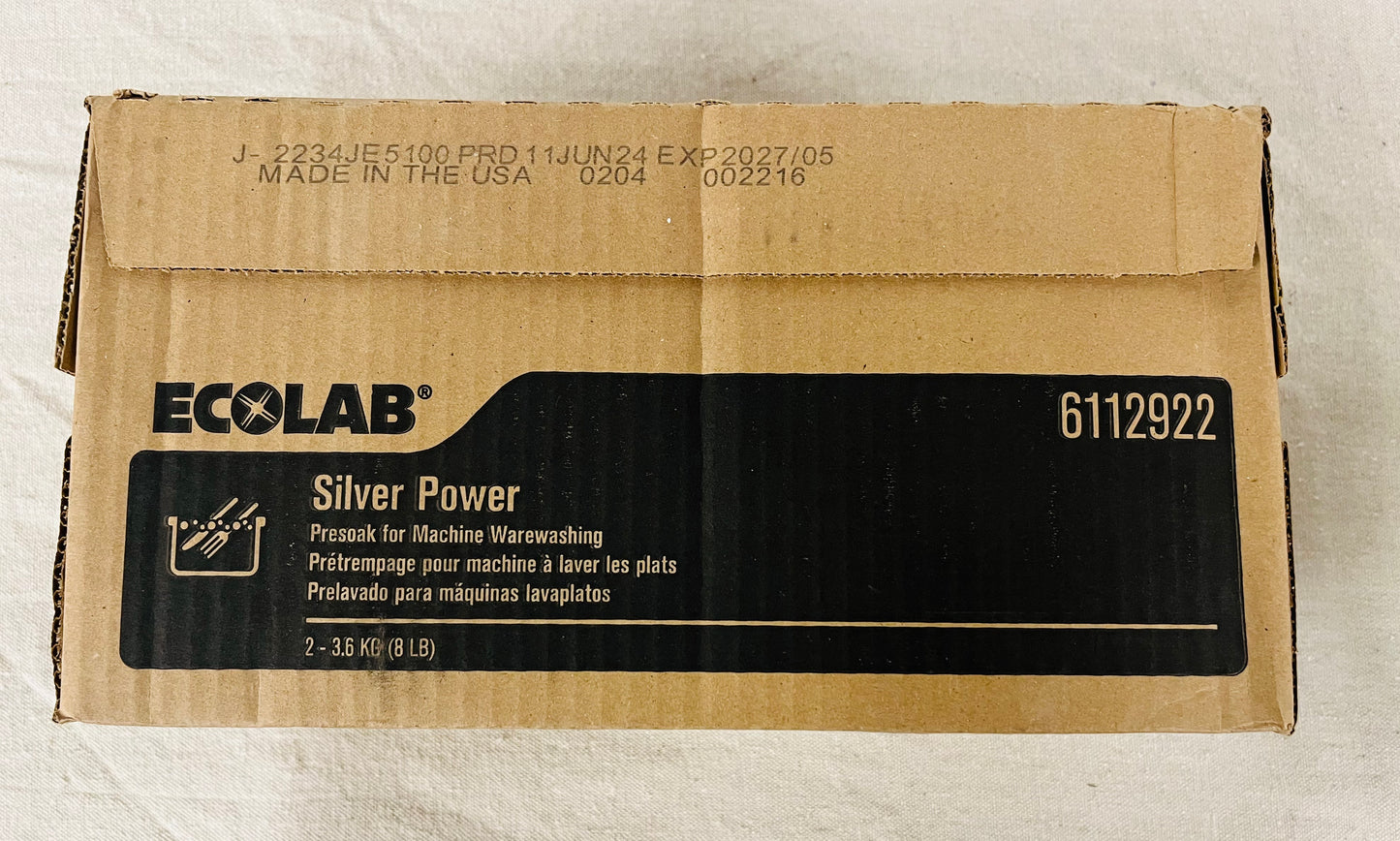 Ecolab Silver Power Presoak for Machine Warewashing – 8 lb Solid Block Cartridge (2 per case - 6112922)