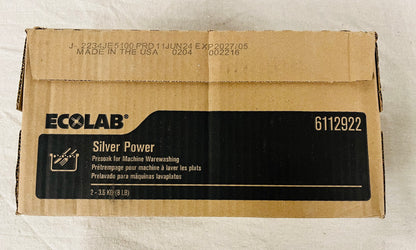 Ecolab Silver Power Presoak for Machine Warewashing – 8 lb Solid Block Cartridge (2 per case - 6112922)