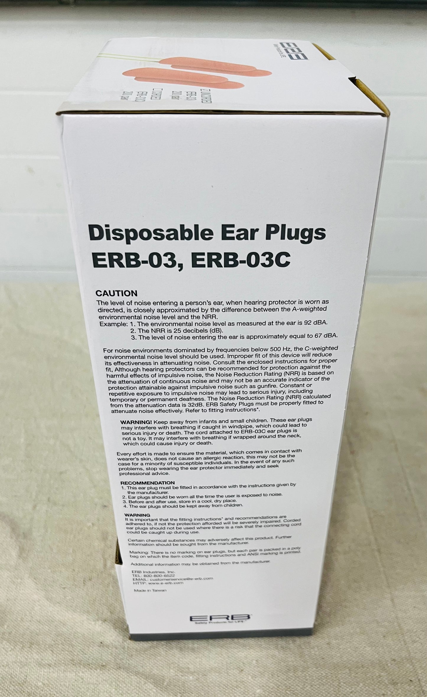 ERB Safety Disposable Ear Plugs NRR 32dB – 200 Pair Box (ERB-03)