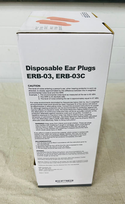 ERB Safety Disposable Ear Plugs NRR 32dB – 200 Pair Box (ERB-03)
