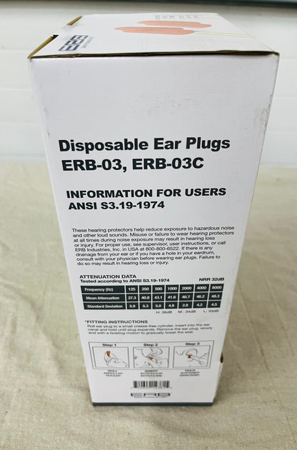 ERB Safety Disposable Ear Plugs NRR 32dB – 200 Pair Box (ERB-03)