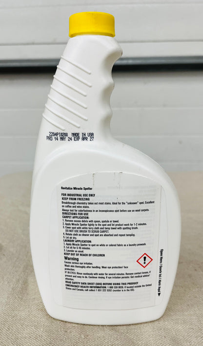 Ecolab Revitalize Miracle Spotter – Carpet & Upholstery Stain Remover, 22 oz (6101125) – Case of 4