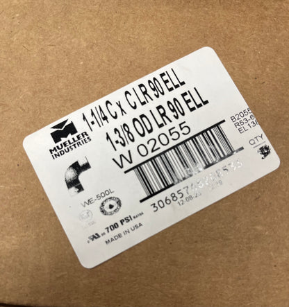 Mueller 1-1/4" Copper Long Radius 90° Elbow – C x C (5 Pack)