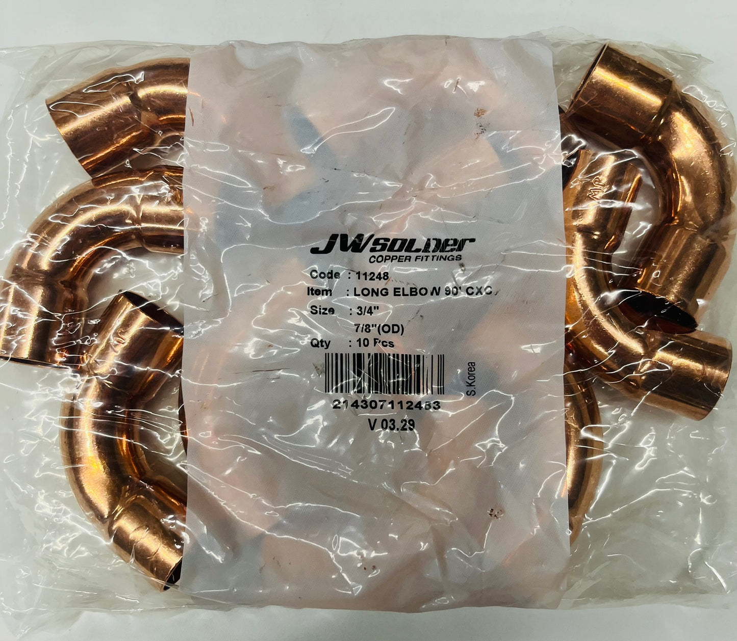 JW Solder 3/4" Copper Long Radius 90° Elbow C x C (10 Pack)