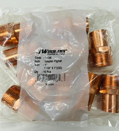 JW Solder 1" Copper Adapter – 1-1/8" OD Female Sweat × 1" MIP (FTG x M)