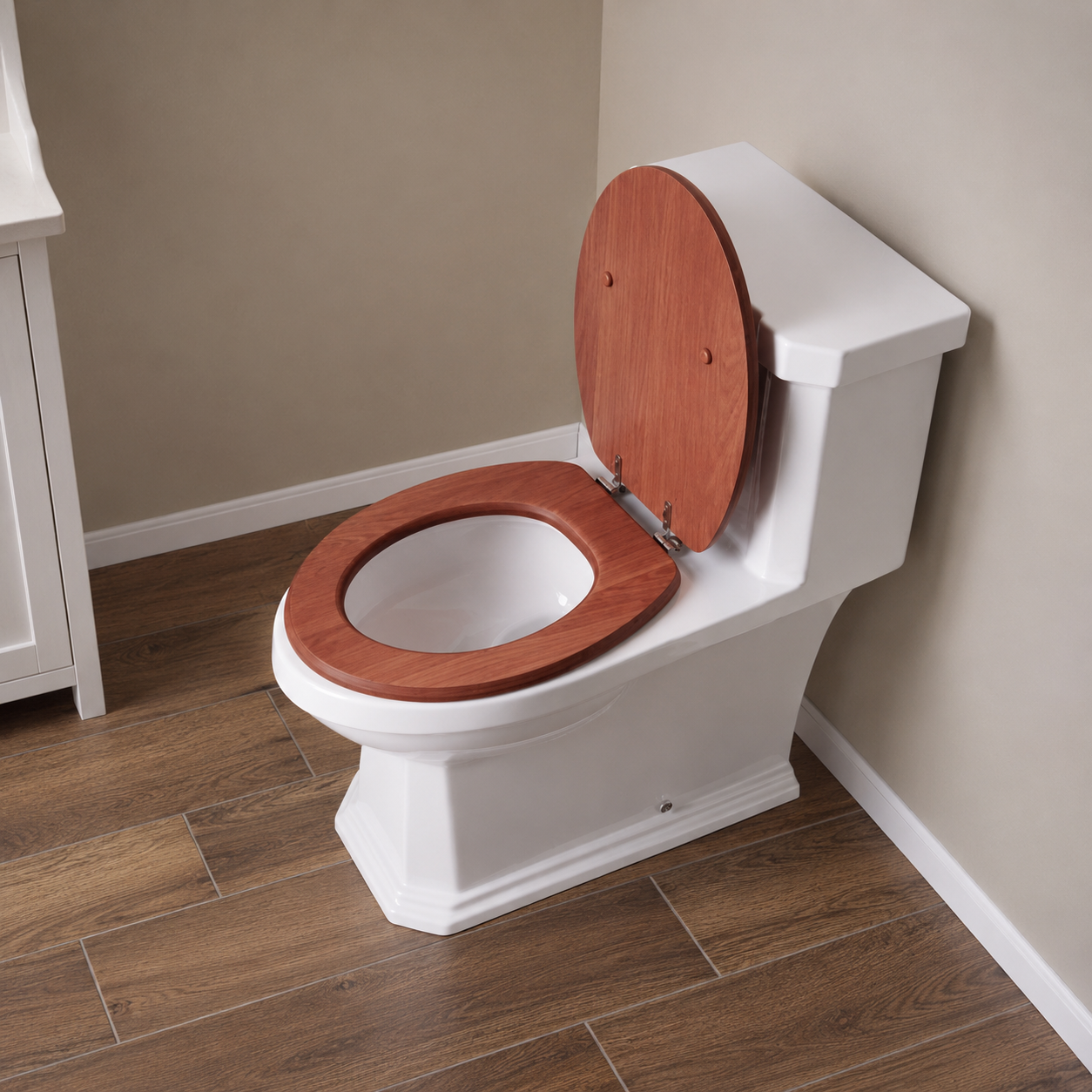 Jones Stephens C3B2E115BN Cherry Wood Elongated Toilet Seat with Brushed Nickel Hinges