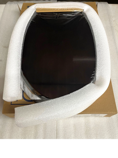 North Country Supply dark brown wooden toilet seat with metal hinges. Classic oval shape, durable wood construction.