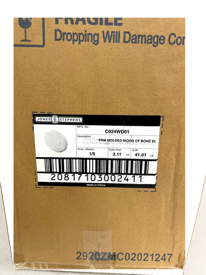 North Country Supply shipping box for Jones Stephens elongated molded wood toilet seat in bone with QuickLean hinges