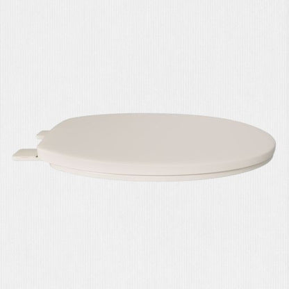 North Country Supply bone-colored round plastic toilet seat with cover for residential or commercial bathroom use.